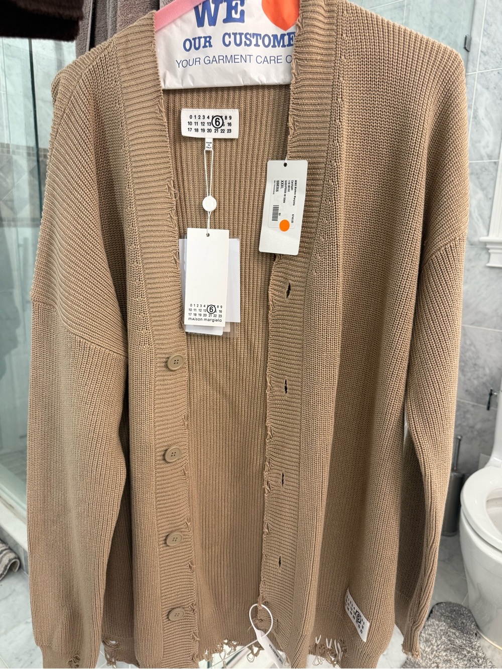 Maison Martin Margiela Tan Knit Distressed Cardigan